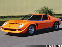 1971 Lamborghini Miura P400 SVJ = 290 kph, 385 bhp, 4.5 sec.