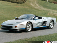 1986 Ferrari Testarossa Spider Pininfarina = 290 kph, 396 bhp, 5.3 sec.