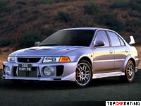 1998 Mitsubishi Lancer GSR Evolution V = 243 kph, 280 bhp, 5.3 sec.