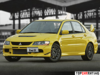 2005 Mitsubishi Lancer Evolution IX = 250 kph, 280 bhp, 5.7 sec.