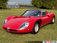 1967 Alfa Romeo Tipo 33 Stradale = 259 kph, 233 bhp, 5.9 sec.
