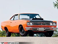 1969 Plymouth Road Runner 440+6 Coupe = 210 kph, 390 bhp, 6.6 sec.